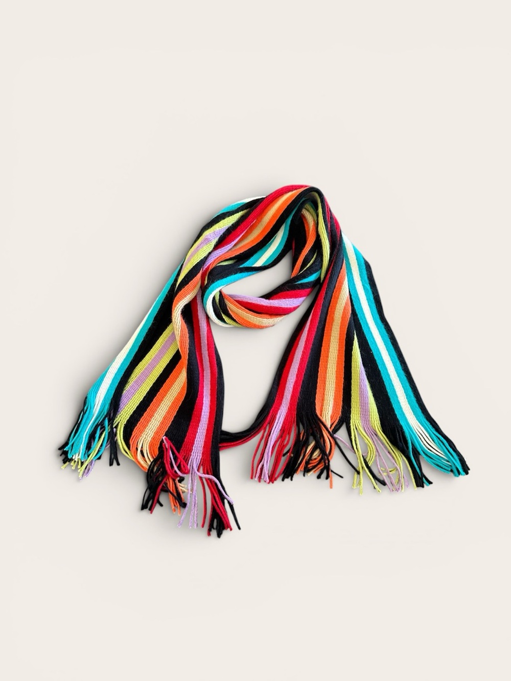 Vintage Y2K Scarf Striped Rainbow Fairy Preppy Black Blue Spain Acrylic White